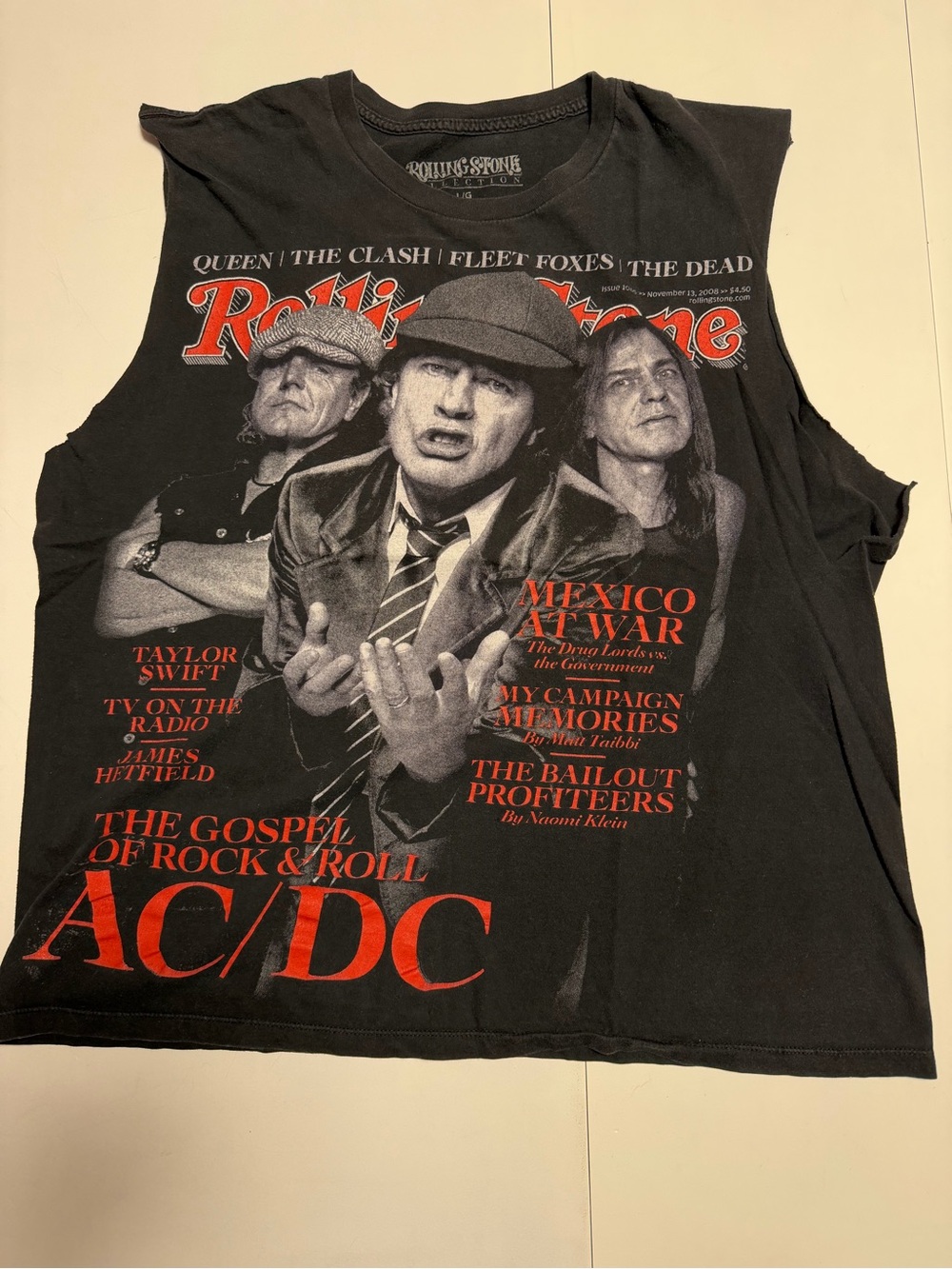 Vintage AC/DC Black Sleeveless Rolling Stone Cover Tank top